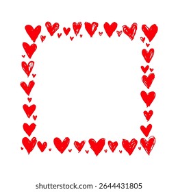 Hand-drawn red hearts forming a square border on a clean white background, creating a romantic and playful frame concept for love themes