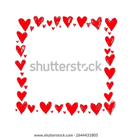 Hand-drawn red hearts forming a square border on a clean white background, creating a romantic and playful frame concept for love themes