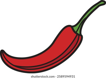 Hand-drawn red hot chili pepper vector icon, perfect for spicy, culinary, and food-themed designs.