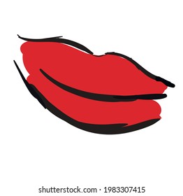 Los labios rojos dibujados a mano. Ilustración del vector Doodle. Hacer maquillaje