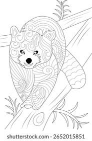 Esquema de panda vermelho desenhado à mão para colorir, vetor animal de arte zen, ilustração detalhada da vida selvagem, atividade criativa de alívio do estresse.