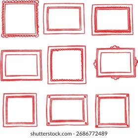 Conjunto de marco de cuadro rojo dibujado a mano - bordes decorativos para proyectos creativos