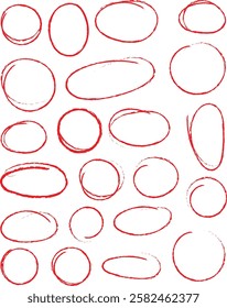 Hand-Drawn Red Sketch Circles and Ovals - Vector Illustration