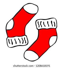 Hand-drawn red sock. Vector illustration in doodle style.