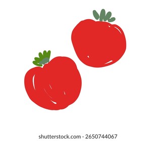 Hand-drawn red tomatoes with green stems on white background