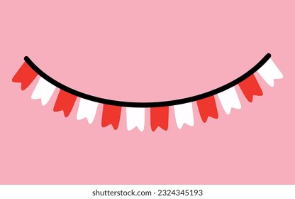 Handdrawn red and white flag for cartoon animated banner and poster element decoration vector illustration. Indonesia independent day. HUT RI