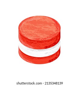 Hand-drawn red and white macaron chalk on the white background. Vector illustration. 