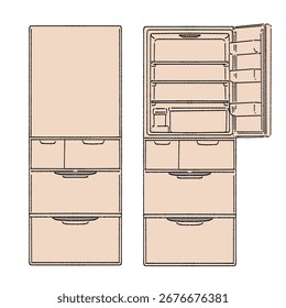 Ilustración de refrigerador dibujado a mano en líneas simples