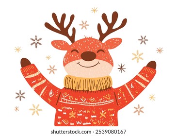 Hand-Drawn Reindeer in Winter Attire