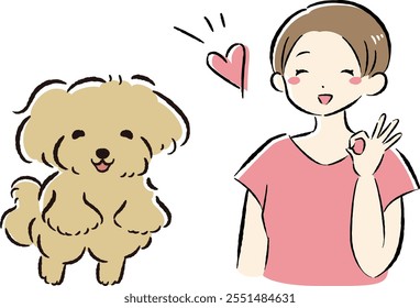 A hand-drawn, relaxed and cute dog illustration. A rough and stylish impression. Vector illustration.