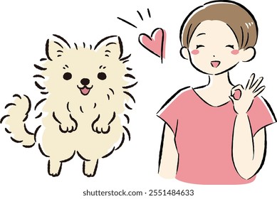 A hand-drawn, relaxed and cute dog illustration. A rough and stylish impression. Vector illustration.