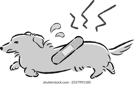 A hand-drawn, relaxed and cute dog illustration. A rough and stylish impression. Vector illustration.