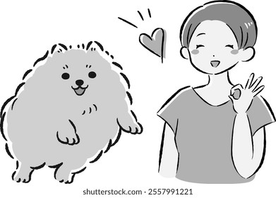 A hand-drawn, relaxed and cute dog illustration. A rough and stylish impression. Vector illustration.