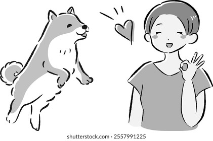 A hand-drawn, relaxed and cute dog illustration. A rough and stylish impression. Vector illustration.