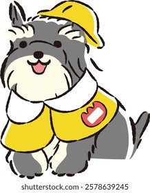 A hand-drawn, relaxed and cute dog illustration. A rough and stylish impression. Vector illustration.