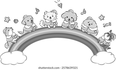 A hand-drawn, relaxed and cute dog illustration. A rough and stylish impression. Vector illustration.