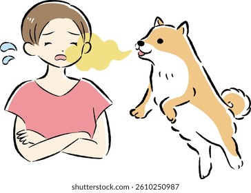 A hand-drawn, relaxed and cute dog illustration. A rough and stylish impression. Vector illustration.