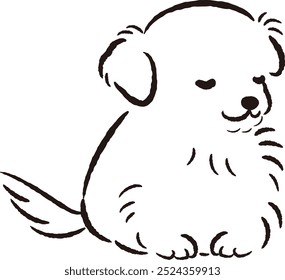 Hand-drawn, relaxed and cute dog. Rough and stylish impression. Vector illustration.