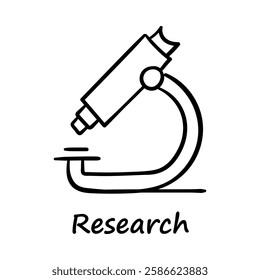 Hand-drawn Research – A microscope representing scientific study, analysis, and technological discoveries.