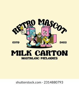 Hand-drawn retro cartoon vector characters of milk