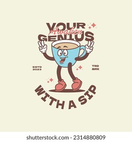 Hand-drawn retro cartoon vector characters of coffee