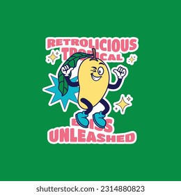 Hand-drawn retro cartoon vector characters of mango fruits