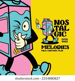 Hand-drawn retro cartoon vector characters of milk