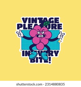 Caricatura retro dibujada a mano vectores de personajes de frutas