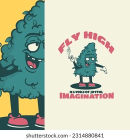 Hand-drawn retro cartoon vector characters of tree
