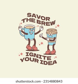 Hand-drawn retro cartoon vector characters of coffee