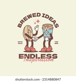 Hand-drawn retro cartoon vector characters of coffee