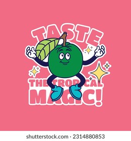Hand-drawn retro cartoon vector characters of apple fruits