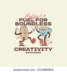 Hand-drawn retro cartoon vector characters of coffee