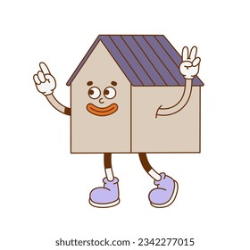 The hand-drawn retro character of the house. Vector illustration in trendy retro cartoon style. 