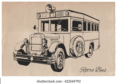 Hand-drawn Retro city bus vector drawing