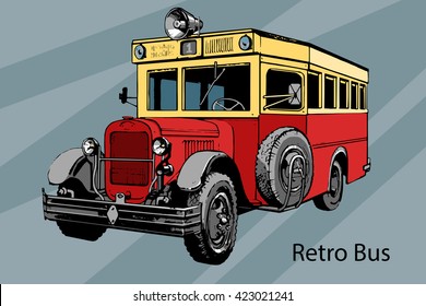 Hand-drawn Retro city bus vector drawing