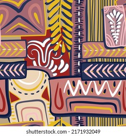  Dibujado a mano, retro, doodle, patrón sin fisuras vectoriales, diseño tribal zentangle. Origen étnico colorido. Estilo africano

