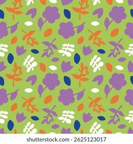 Hand-drawn retro floral print for fabric. Modern flowers for creativity. Vintage botanical seamless pattern, wrapping paper.