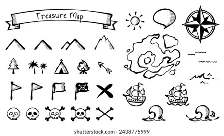 Hand-drawn retro icons for treasure maps_Illustration_Material set
