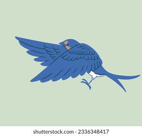 Hand-drawn retro illustration of a flying swallow