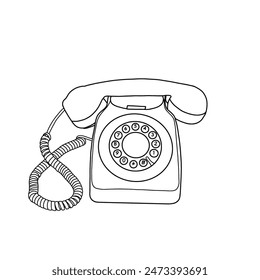 Teléfono rotativo retro dibujado a mano. boceto de Ilustración vectorial de la Plantilla de teléfono rotativo vintage aislado sobre un fondo blanco