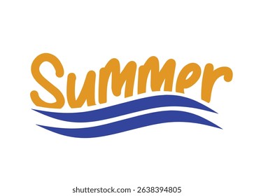 Handdrawn retro Summer lettering typography with water wave decorative element. Simple vintage text illustration, suitable for summer event, summer background and decoration element.