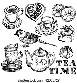 Hand-drawn retro tea time collection