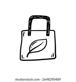 Hand-Drawn Reusable Eco Bag Doodle Vector – Sustainable Shopping Sketch Illustration