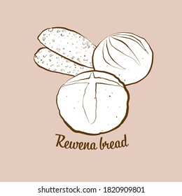 Hand-drawn Rewena bread bread illustration. Sourdough, usually known in New Zealand. Vector drawing series.