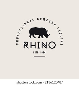 Handdrawn Rhino Logo design vector template safari animal badge, label.