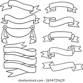Hand-drawn ribbon banners and scrolls, perfect for adding a touch of vintage charm or decorative flair to your designs. Ideal for labels, titles, headers, and more.	
