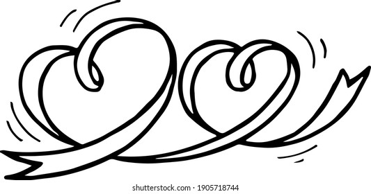 hand-drawn ribbon in the form of two love hearts