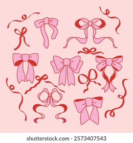 Hand-Drawn Ribbon Line Art Collection: Vintage, Elegant, Decorative Bow Illustrations