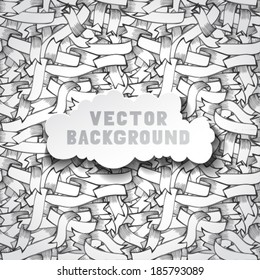 Hand-drawn ribbons seamless pattern. Vector black and white background for your design.